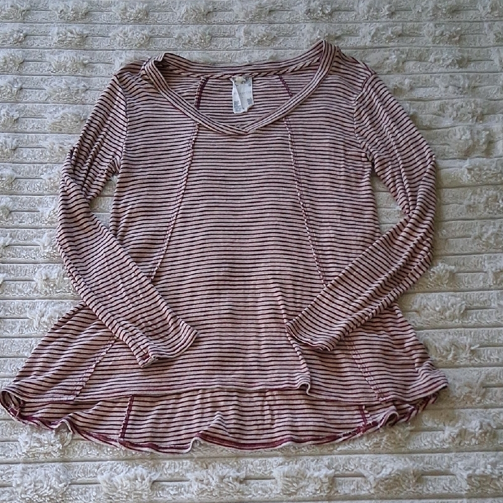 Blu Pepper Red Cream Asymmetrical Long Sleeve Tunic